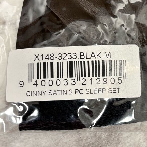 NWT Frederick's of Hollywood Ginny 2 Pc Sleep Set Black Satin Womens Medium - Picture 12 of 14